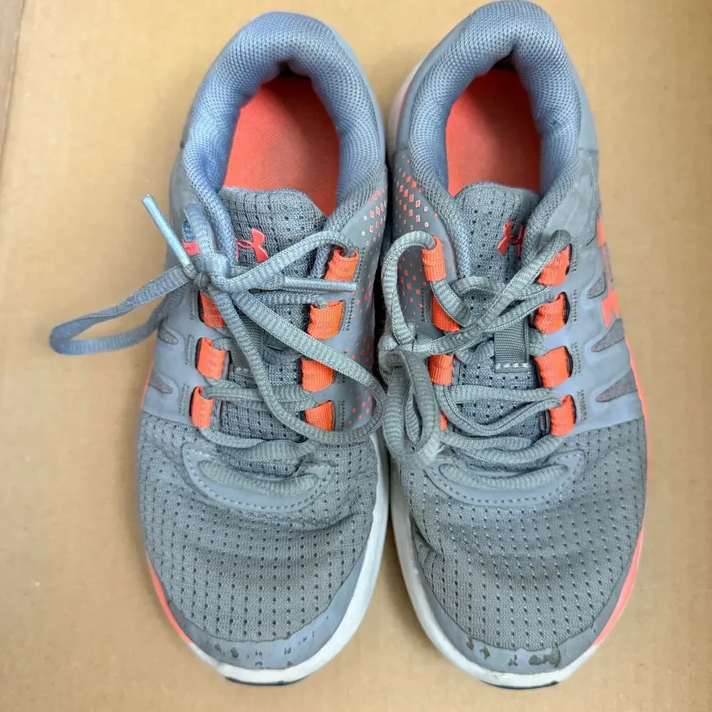 Under Armour Unisex Kids Sneakers Athletic Tennis Shoes Tie Closure Gray Orange